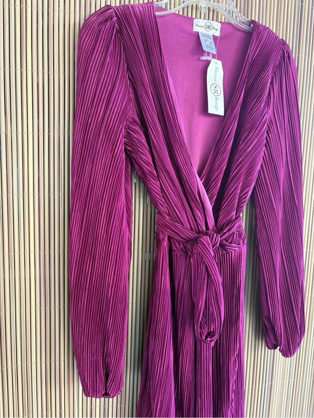 Sloane Rouge, Plissé Wrap Midi Dress in Berry Plum xl - Picture 4 of 10